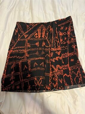 Black Mini Skirt with Red Graphic Print